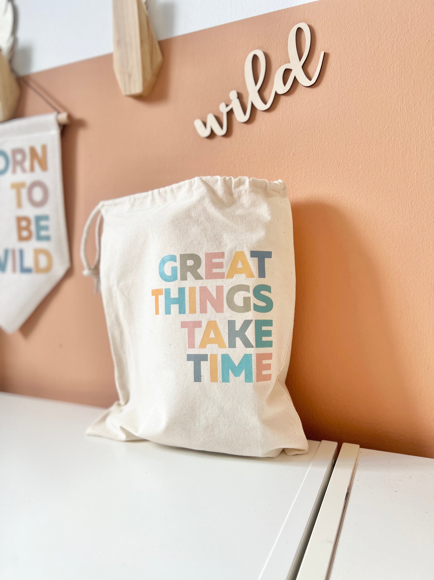 “Great Things Take Time” Drawstring Bag